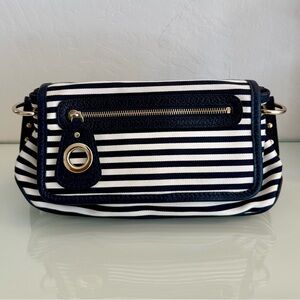 Vintage Kate Spade Navy and White Striped Shoulder Bag with Red Logo Interior ♠️